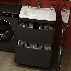 Style Line Тумба с раковиной Бергамо Мини 60 черная Люкс антискрейтч Plus – фотография-3